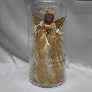 NIB Angel in Off White/ivory gold dress tree topper lighted 10"